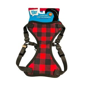 Play On Comfort Step-In Dog Harness XS Red Black Buffalo Plaid New Padded Mesh